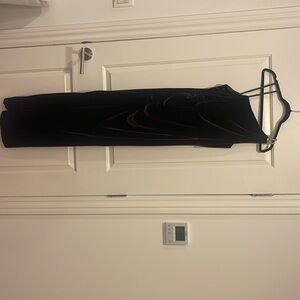 Velvet chocolate one shoulder with gold chain long dress by Adrianna Papell